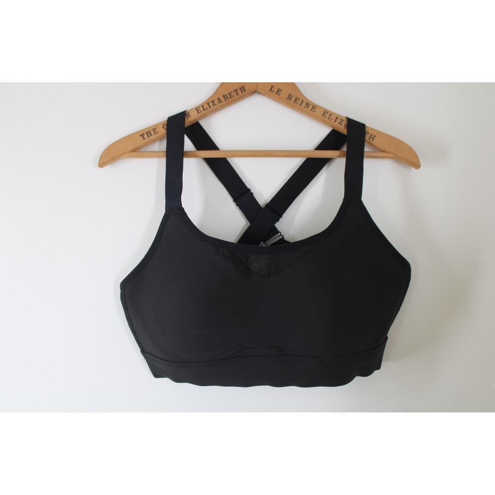 Avia L Black Sports Bra Adjustable Cross Straps High Support Mesh Detail